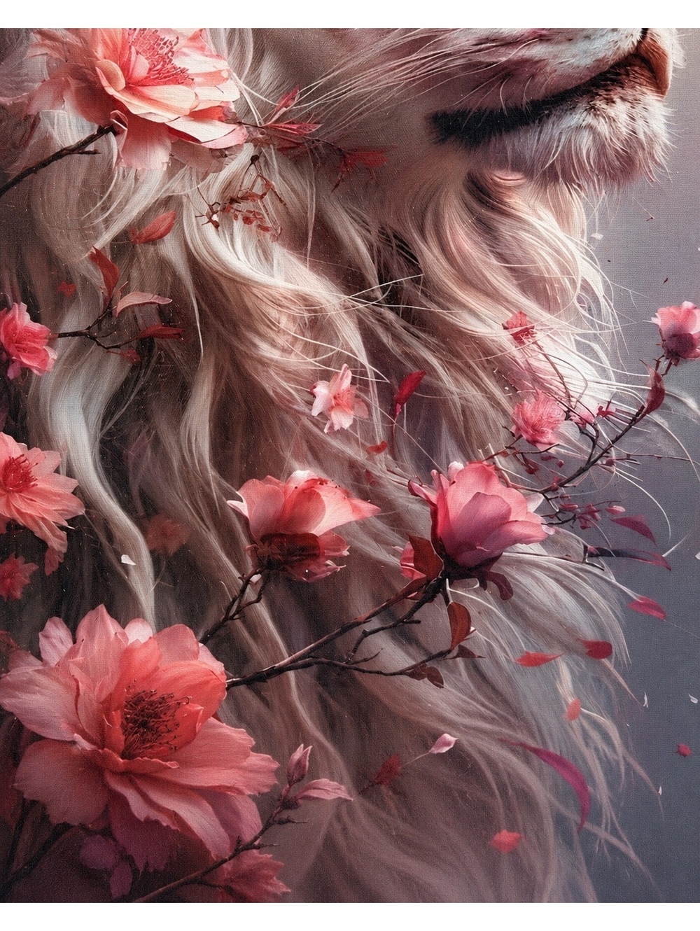 Blush Floral White Lion Canvas Wall Art 18x12 - Picture 5 of 6